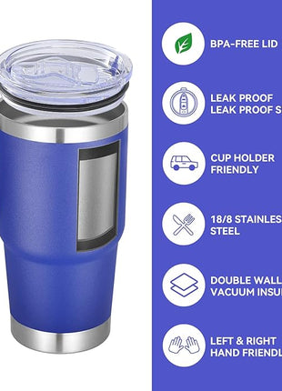 VEGOND 20 oz Tumbler Bulk with Handle Lid and Straw, Stainless Steel Insulated Travel Coffee Mug Set, Spill Proof Double Wall Metal Tumblers Cups, Powder Color Royal Blue 12 Pack