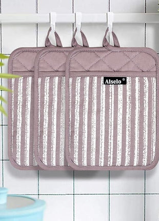 Silicone Pot Holders Set of 3 Heat Resistant & Non Slip Potholders, Professional Oven Hot Pads with Pockets Mitts for Kitchen Cooking Baking Barbecue (3, Purple)