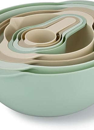 COOK WITH COLOR Nesting Bowls with Measuring Cups Colander and Sifter Set - Includes Mixing Bowls, Colander, Sifter and Measuring Cups, Mint, 8 Pc Bowl