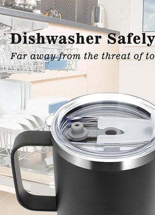 Sursip 24 oz Insulated Cup with Handle, Double Wall Vacuum Stainless Steel Tumbler with Straw and 2 Lids, For Cold/Hot Drinks, Coffee Travel Mug for Car/Home/Office/Party/Camping (Lilac-1 Pack)