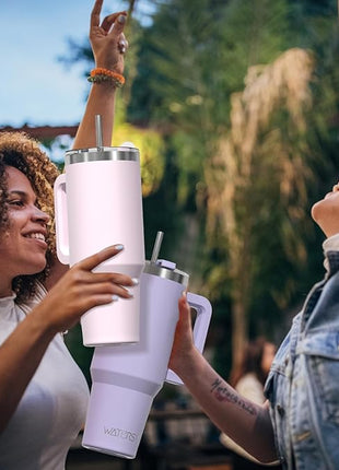 40 oz Tumbler with Handle,Tumbler with Lid and Straw,Double Wall Insulated Cup Stainless Steel Travel Mug(Cold for 34 Hours),Water Bottle for Iced Tea,Coffee,Cold Beverages(Rose Quartz)