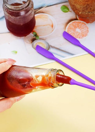 4pcs Mini Silicone Spatula Set, 3 Size Makeup Spatula Small Rubber Spatula for Thin Jar Skinny Openings Bottles, Tiny Scraper for Kitchen and Cosmetic, Multipurpose Scraping Mixing Tools (Purple)