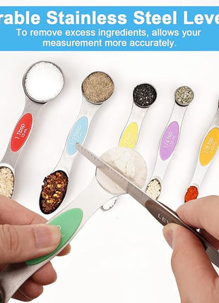 Aovchei 7 PCS Magnetic Measuring Spoons Set, Dual Sided, Stainless Steel Small Tablespoon, Teaspoons, Fits in Spice Jars, for Dry and Liquid, MultiColor