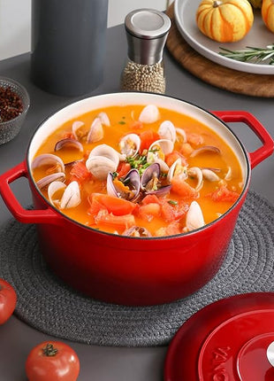 vancasso Enameled Cast Iron Dutch Oven, 7.5 QT Dutch Oven Pot with Lid, Round Enamel Dutch Oven for Bread Baking, Non Stick Enamel Coating, Pot's Body Cast Iron, Red