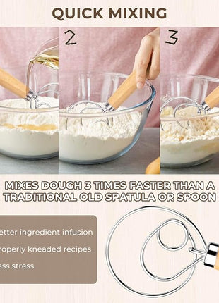 Danish Dough Whisk Bread Mixer，2 Pack Premium Stainless Steel Dutch Whisk With a Dough Scraper for Bread, Pastry or Pizza Dough - Perfect Baking
