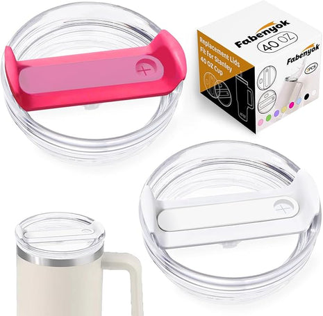 40 OZ Tumbler Lid Replacement Fit for Stanley Cup, 2 Pack Clear Replacement Lids Fit for Stanley Travel Tumbler, Spill Proof Tumbler Covers for Stanley Cup Accessories (White+Hot Pink)