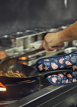 Pot Holders Set of 2 Heat Resistant 480℉ Kitchen 100% Cotton Comfortable Lining Printing Cowry Flower Women Men Home Cooking Baking Microwave BBQ Gift (Cowry potholders)