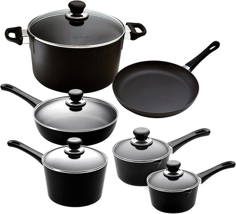 Scanpan Classic 11 Piece Cookware Set – Compatible with Gas and Electric Stovetops, Metal Utensil Safe, Oven Safe to 500°F, Dishwasher Safe, Black