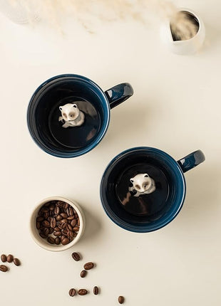 DIHOclub Racoon Ceramic Cup Hidden 3D Animal Inside Mug,Cute Cartoon Handmade Figurine Mugs,Holiday and Birthday Gift for Coffee Milk Tea Lovers,12 OZ(Dark Blue)