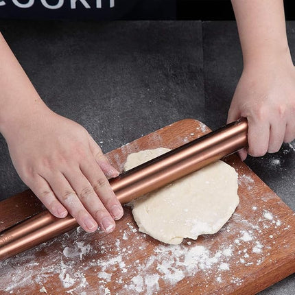 Berglander Rose Gold Rolling Pin, 16.7 Inches Stainless Steel Matte Finish With Rose Gold Titanium Plating Copper Rolling Pin For Baking, Pizza, Dough, Pie, Cookie, Gift Ideas For Bakers.
