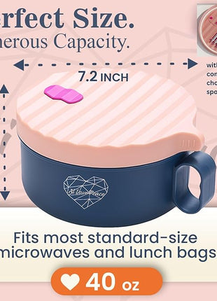 AI LOVE PEACE Ramen Bowl, 40 oz Microwaveable Noodle Cooker for Ramen, Pho, Soup, and Pasta, Dishwasher Safe and Portable, Ideal for Home, Office, Dorm, or Gift (Pink)