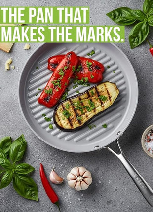 TECHEF - CeraTerra Collection, 12" Ceramic Nonstick Grill Pan (PTFE, PFAS, and PFOA Free), Made in Korea (12-in Grill Pan)