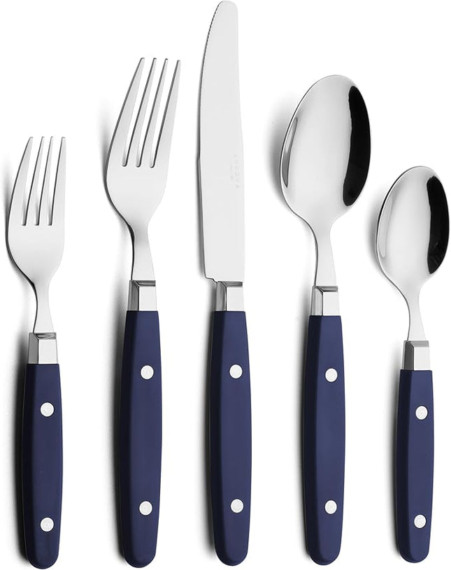 ANNOVA Silverware Set, Retro/Rivet Colorful Stainless Steel Tableware Kitchen Flatware Set Utensils, Includes Dinner Knives, Forks, Spoons, Salad Forks & Dessert Spoons (Navy Blue, 20 Pieces)