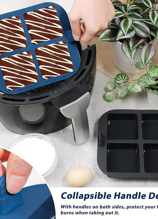Webake Silicone Air Fryer Brownie Pan for Baking, Nonstick 2.6" Square Silicone Mold for S'mores, Cake Puck, Muffin, 4-Cavity Set of 2
