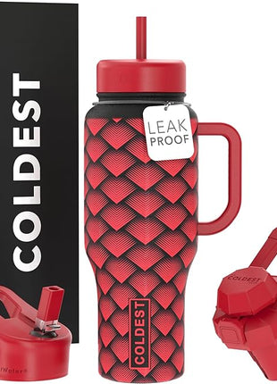 Coldest Tumbler with Handle and Straw - 100% Spill Proof Tumbler with Straw (3 Lids) - Stainless Steel Insulated Leakproof Tumblers for Women & Men - 36 oz (Red Dragon)