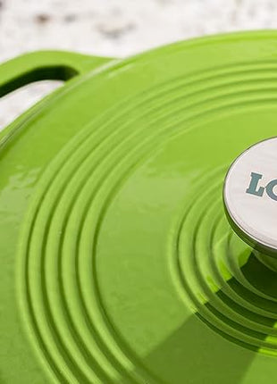 Lodge 6 Quart Enameled Cast Iron Dutch Oven with Lid – Dual Handles – Oven Safe up to 500° F or on Stovetop - Use to Marinate, Cook, Bake, Refrigerate and Serve – Avocado
