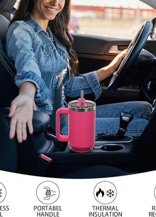 40 oz Tumbler with Handle,Tumbler with Lid and Straw,Double Wall Insulated Cup Stainless Steel Travel Mug(Cold for 34 Hours),Water Bottle for Iced Tea,Coffee,Cold Beverages(Gloss Pink)