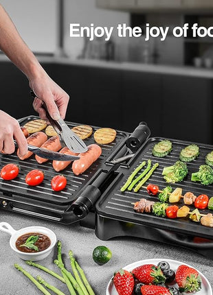 OSTBA Panini Press Grill Indoor Sandwich Maker with Temperature Setting, 4 Slice Large Non-stick Versatile Grill, Opens 180 Degrees to Fit Any Type or Size of Food, Removable Drip Tray, 1200 W