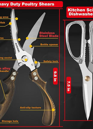 Kitchen scissors 2 Pack,Poultry Shears Heavy Duty Professional Stainless Steel Kitchen Shears,Utility Scissors Food Scissors for Turkey, Meat,Bone,Fish,Chicken,Vegetables,Herbs,BBQ