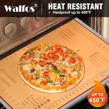 Walfos French Rolling Pin Set - Natural Wooden Rolling Pins (8inch, 15.7inch) With Non-stick Silicone Fiber Pastry Mat, Baking Dough Roller for Pizza, Pie, Pasta, Bread, Pastry