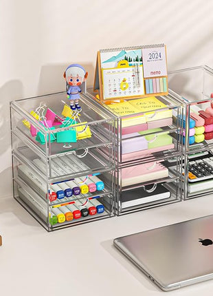Versatile Acrylic Makeup Organizer, Drawer Organizer - Transparent Desktop Storage for Cosmetics, Office Supplies & More - Clear Organizer for Home & Office Use