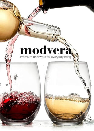 Stemless Wine Glass, Red & White 15oz Stemless Wine Glass Set of 4, Drink Glasses with Durable Chip Resistant Rim, Large Wine Glasses for Enhanced Aeration, Wine Accessories for Parties (15oz - 4Pack)