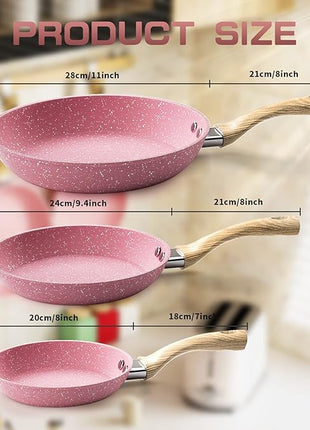 Frying Pan Nonstick, 9.5 Inch Pink Egg Pan, Non Stick Fry Pan 100% PTFE PFOA-Free Omelet Skillet Pan, Toxin-Free Skillets Stone Cookware, Anti-Warp Base with All Stove Tops, Induction Compatible