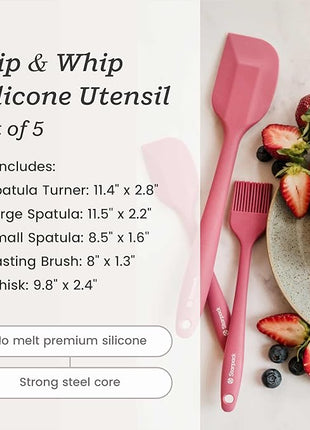 Starpack 'Flip & Whip' Premium Silicone Baking Utensils Set (5 Pcs) - Cooking Utensils with Heat Resistant to 600°F - Large & Small Spatulas, Whisk & Basting - Brush Baking Tool Set