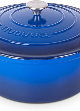 Cast Iron Dutch Oven with Lid – Non-Stick Ovenproof Enamelled Casserole Pot – Sturdy Dutch Oven Cookware – Dark Blue, 7.3-Quart, 30cm – by Nuovva