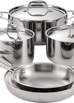 Tramontina Signature Tri-Ply Clad Stainless Steel 8-Piece Cookware Set with Lids, Pots and Pans Kitchen Set, Induction-Ready, Dishwasher-Safe, NSF-Certified, Made in Brazil