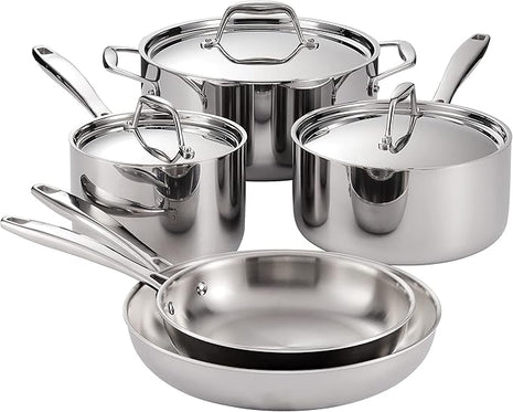 Tramontina Signature Tri-Ply Clad Stainless Steel 8-Piece Cookware Set with Lids, Pots and Pans Kitchen Set, Induction-Ready, Dishwasher-Safe, NSF-Certified, Made in Brazil