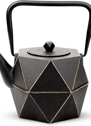 Toptier Cast Iron Teapot, Stovetop Safe Japanese Cast Iron Tea Kettle, Diamond Design Tea Pot with Removable Infuser for Loose Tea, 40 Ounce (1200 ml), Black