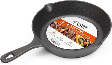 Commercial CHEF Pre-Seasoned Cast Iron Skillet with Removable Silicone Handle, 8-Inch Cast Iron Panst Iron Pan