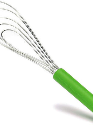 Flat Whisk Silicone Handle Non Slip 10" - 5 Wires Whisk with 10 Heads for Kitchen Cooking by Jell-Cell (Green)