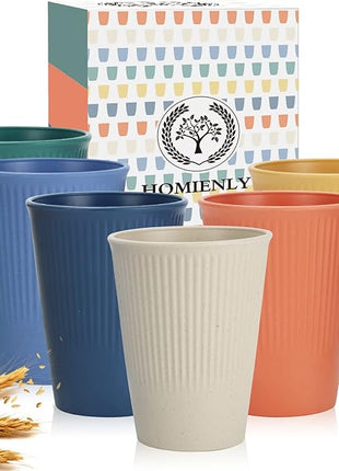 Homienly Drinking Cups Stackable Wheat Straw Cups 6 PCS Good Alternative to Dispoable Cups 12 oz Unbreakable Water Cups Reusable Dishwasher Safe Drinking Glasses Kitchen Essentials - Colorful