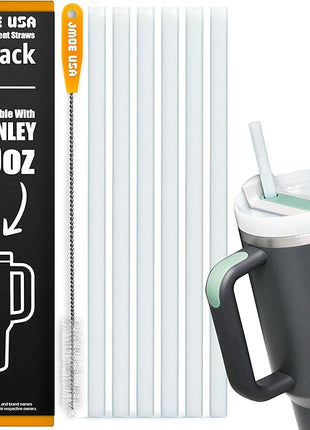Jmoe USA 12" Replacement Straws for Stanley 40oz & 30oz Tumblers | Fits Reduce 50 oz & 40 oz Cold1 Tumblers | 6-Pack of Reusable Plastic Straws With Cleaning Brush | Food Grade & BPA Free (White)