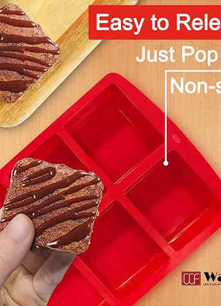 Walfos Mini Silicone Brownie Pan - 2 Piece 6-Cavity Non-stick Square Baking Pan, Perfect for Mini Brownies, Cornbread, Muffin and Cakes, BPA Free and Dishwasher Safe