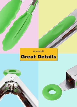 Silicone Tongs 9-Inch Stainless Steel Locking Kitchen Tongs, Set of 3 (Green)