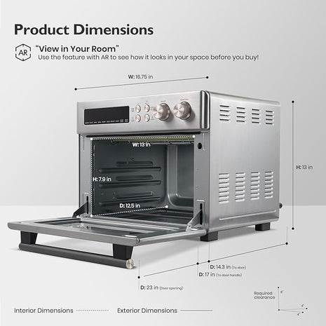 VAL CUCINA Infrared Heating Air Fryer Toaster Oven, Extra Large Countertop Convection Oven 10-in-1 Combo, 6-Slice Toast, Enamel Baking Pan Easy Clean with Recipe Book, Brushed Stainless Steel Finish