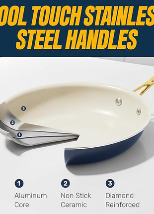 Gotham Steel 15 Pc Ceramic Cookware Set Nonstick, Ceramic Pots and Pans Set Non Stick with Steamer & Cooking Utensils, Non Toxic PFOA PFOS Free, Premium Stay Cool Handles, Oven & Dishwasher Safe