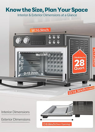 28QT Air Fryer Toaster Oven Combo, Large 12-in-1 Convection Countertop Oven with Next-Gen HeatWave Convection, 3-Layer Cooking, Rotisserie for Chicken, Fits 11" Pizza, Full Accessories, Sparkle Black