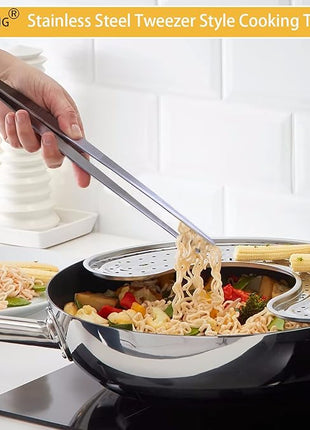 JETKONG Extra Long Kitchen Tweezers Heavy Duty Stainless Steel Cooking Tweezers, Set of 3 (9 12 14 Inch, Silver)