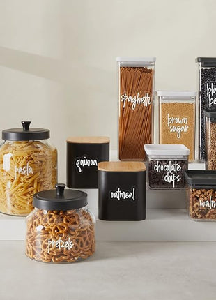 Talented Kitchen Script Pantry Labels - Water-Resistant Reusable Stickers for Pantry Organization - Clear Flour Sugar Stickers - Peel & Stick Spice Jar Labels - 1"-1.5", Laminated Vinyl, 157 Count