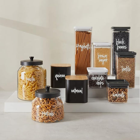 Talented Kitchen Script Pantry Labels - Water-Resistant Reusable Stickers for Pantry Organization - Clear Flour Sugar Stickers - Peel & Stick Spice Jar Labels - 1"-1.5", Laminated Vinyl, 157 Count