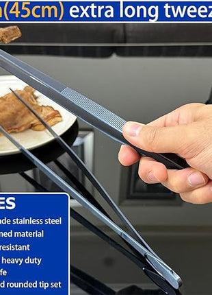 JETKONG 2 Pcs 18 Inch (45cm) Stainless Steel Grill Tongs Heavy Duty Giant Tweezer Tongs, Extra Large Tweezers Tools for Cooking, Grilling, BBQ and Turning Food (Navy Blue)