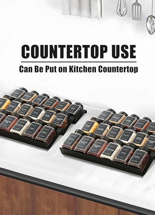 Famhap 6 Pack Spice Drawer Organizer with Labels and 36 Plastic Jars, Expandable from 11.7" to 23.2" Seasoning Rack Tray Insert for Kitchen Drawers, Spice Rack Drawer for Spice Jars