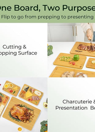 4-Pcs Natural Wood Cutting Board Set Kitchen Tools with Juice Groove, Wooden Chopping Board for Meat, Fruit, Vegetables & Cheese (Pre Oiled, Natural)