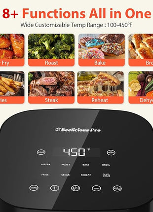 Air Fryer,Beelicious® 8-in-1 Smart Compact 4QT Air Fryers,with Viewing Window,Shake Reminder,450°F Digital Airfryer with Flavor-Lock Tech,Dishwasher-Safe & Nonstick,Fit for 1-3 People,Black