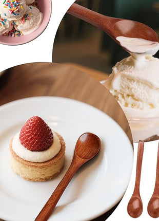 HANSGO 12PCS Small Wooden Spoons, 5 Inches Honey Spoon for Tea Coffee Jam Bath Sugar Salts Spices Condiment (Dark Brown)