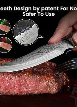 Steak Knives Set of 2, 4.8 Inch High End Japanese Style Fine Edge Meat Knife with Wood Handle, Damascus Pattern Full Tang Design, Super Sharp Dinner Knives with Exquisite Box, Cooking Gifts